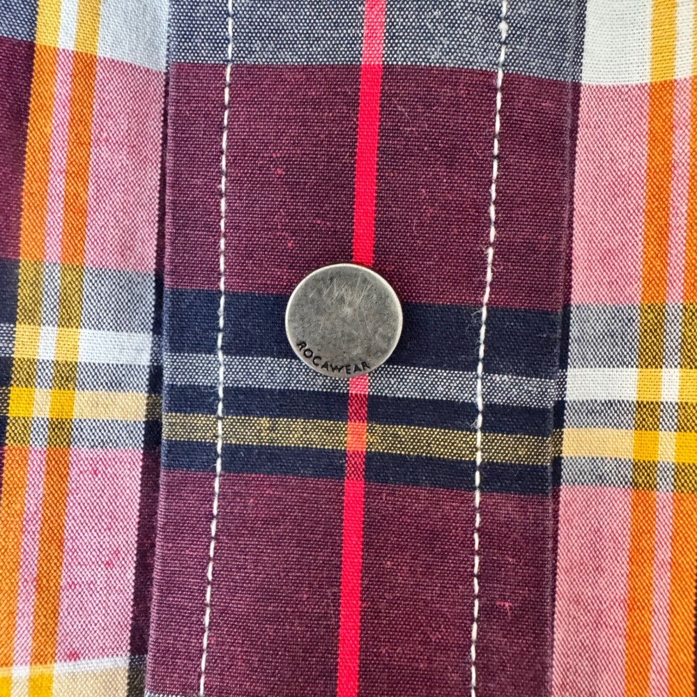 Rocawear Denim‎ Co. Y2K Master Builders Red Plaid Cotton SS Snap Front Shirt XL - Picture 9 of 14